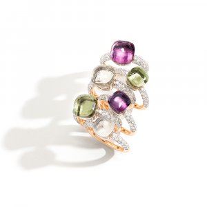 NUDO rings in rose gold with prasiolite, white topaz, amethyst and diamonds by Pomellato (2)