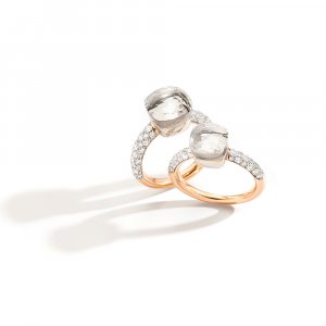 NUDO rings in rose gold with white topaz and diamonds by Pomellato